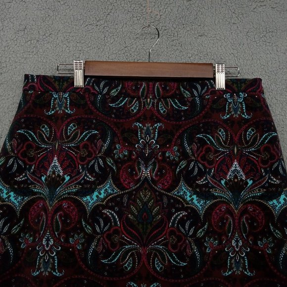 Talbots Skirt Womens 14P Petite Paisley Black Maroon Workwear Business Classic - Picture 2 of 8